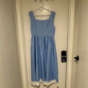 Blue womens Square-neck lace trim lightweight dress!"There's no place like home"